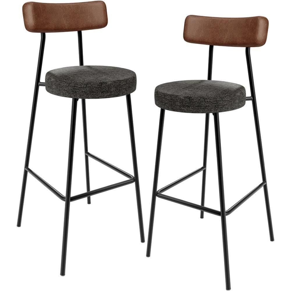 Kit 02 Banquetas Alta Cozinha Sala De Jantar Milão L02 Couríssimo Marrom Linho Chumbo