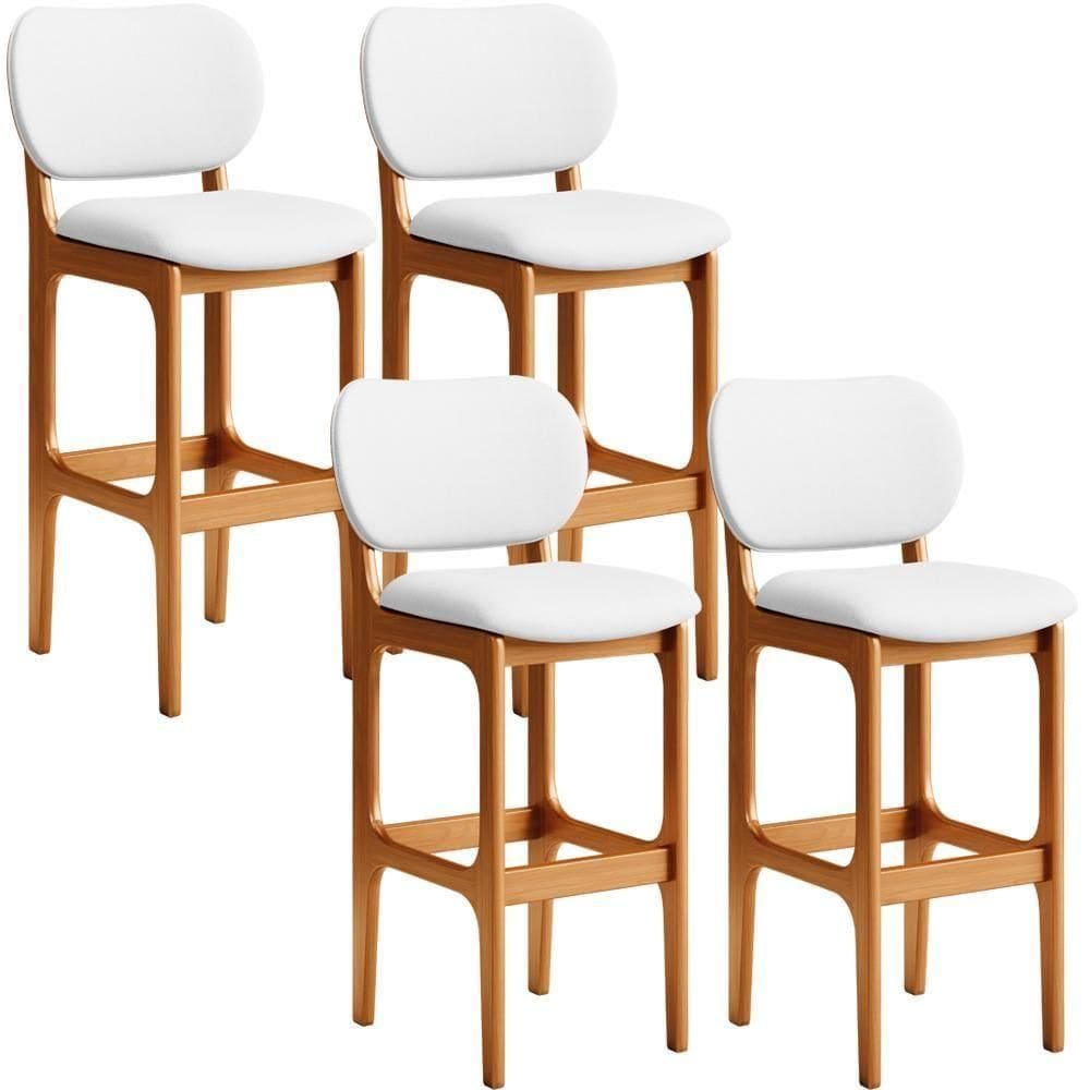 Kit 04 Banquetas Alta Para Cozinha Madeira Fixa Betta L02 Imbuia Corano Branco - Lyam Decor