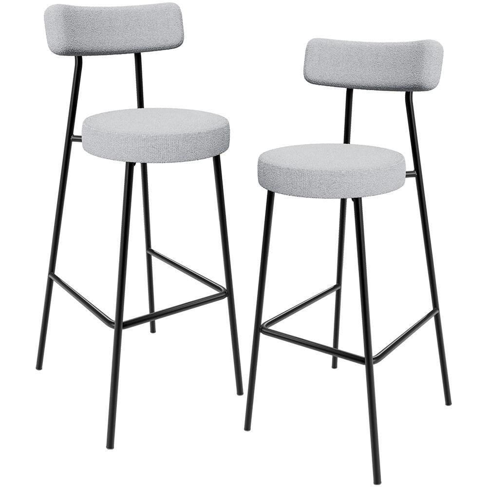 Kit 02 Banquetas Alta Cozinha Bar Sala Jantar Estrutura Em Aço Milão L02 Bouclê Cinza