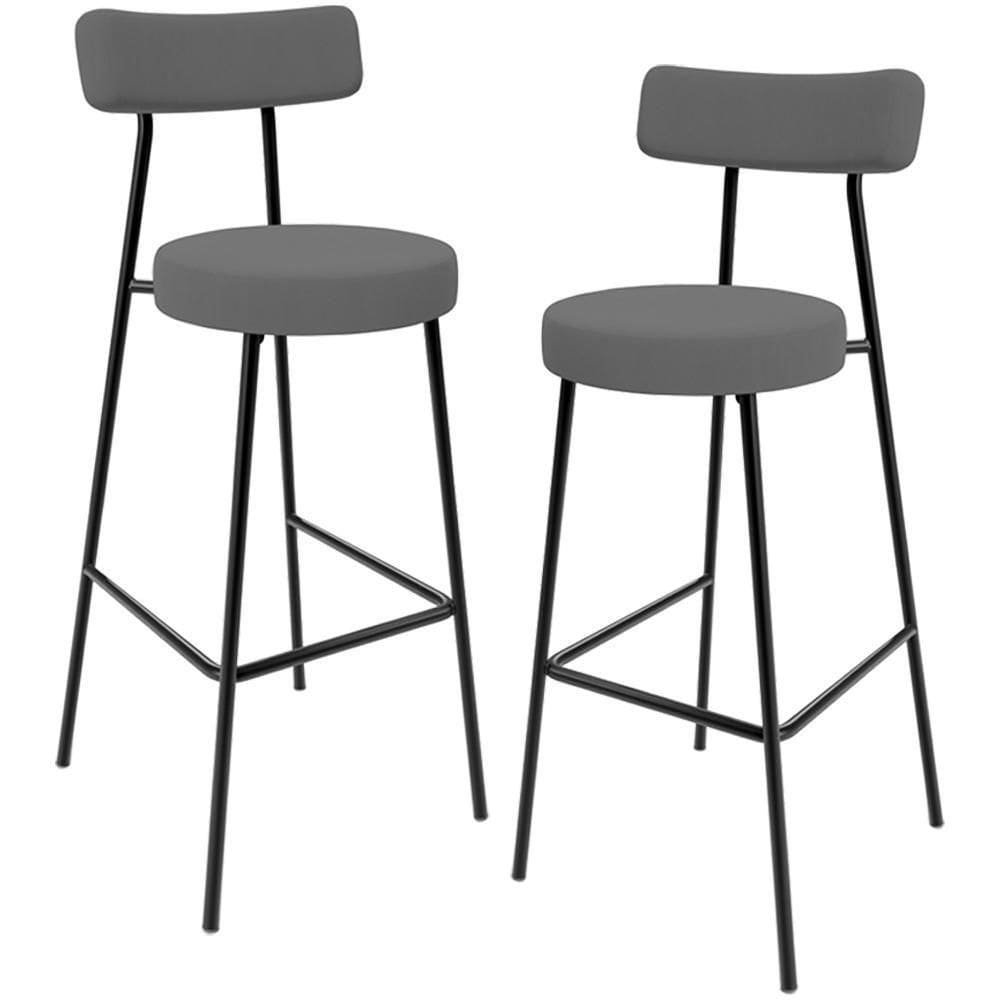 Kit 02 Banquetas Alta Cozinha Bar Sala Jantar Estrutura Em Aço Milão L02 Suede Cinza