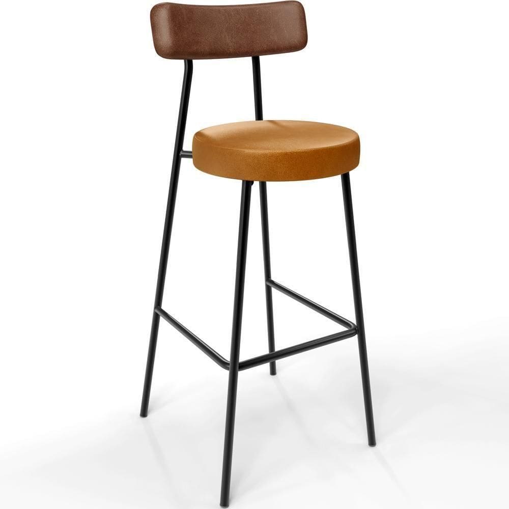 Banqueta Alta Bar Cozinha Sala De Jantar Milão L02 Couríssimo Marrom Whisky