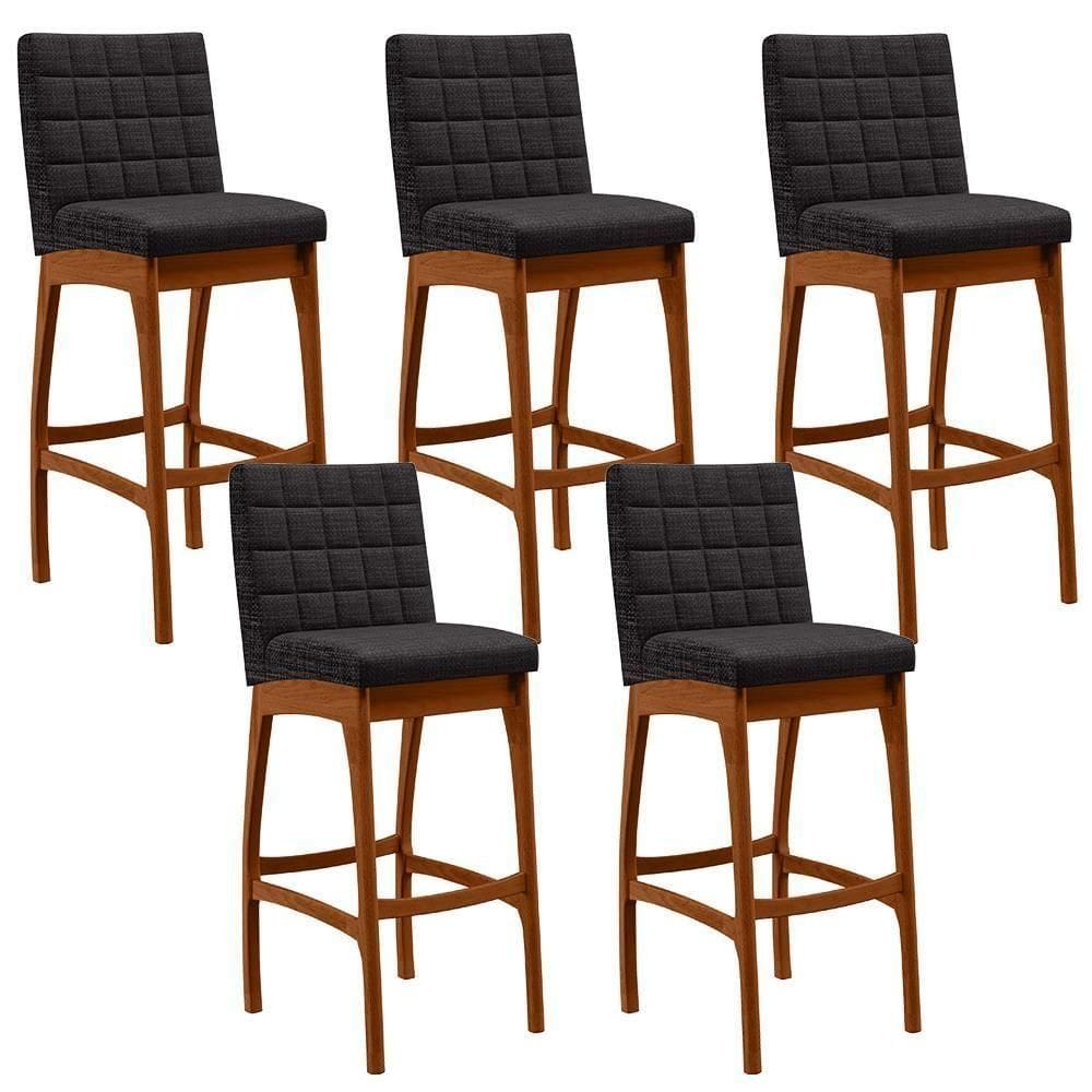 Kit 05 Banquetas Altas Mila Linho Chumbo