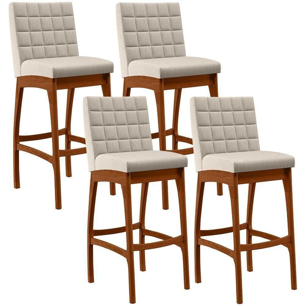 Kit 04 Banquetas Altas Mila Linho Cru