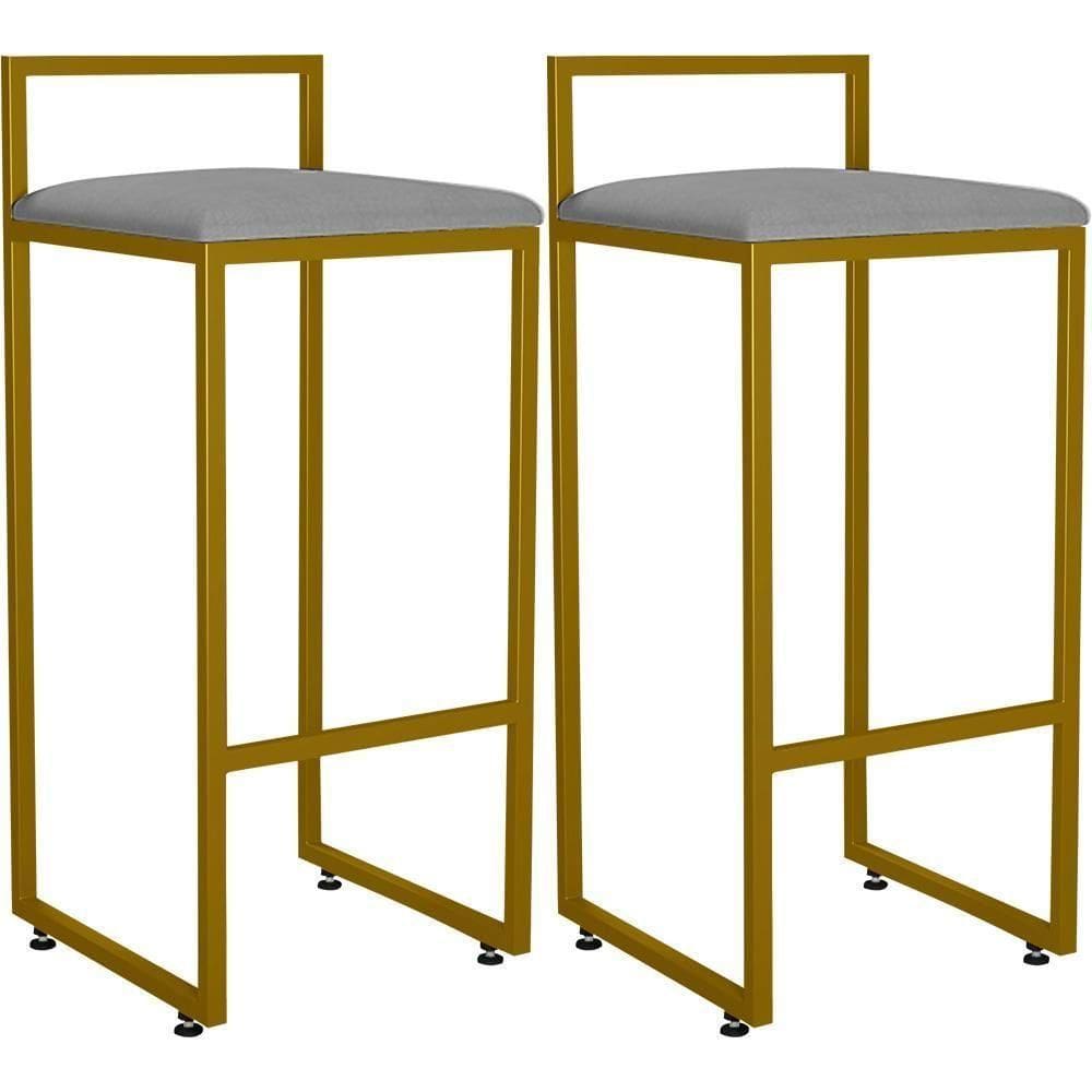 Kit 02 Banquetas Alta Para Cozinha L02 Dourado Cinza