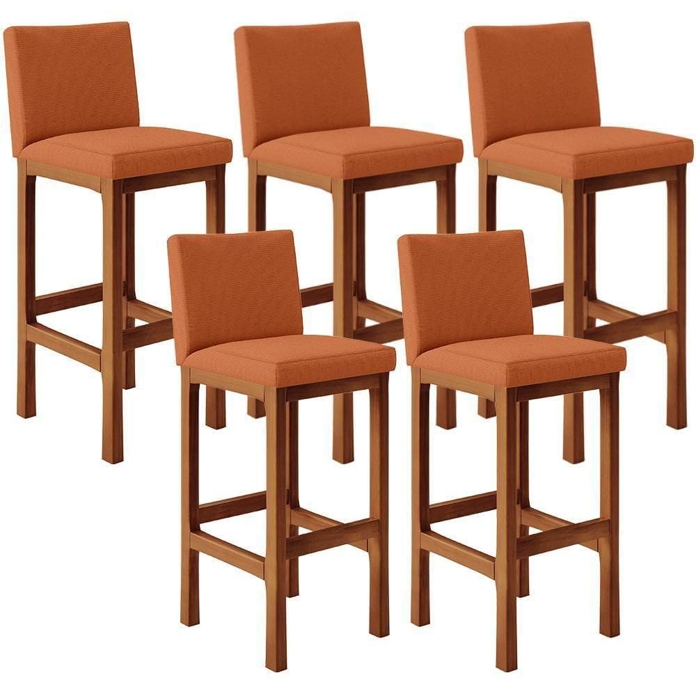 Kit 05 Banquetas Altas Para Cozinha Sala De Jantar Fixa Alya L02 Tecido Terracota