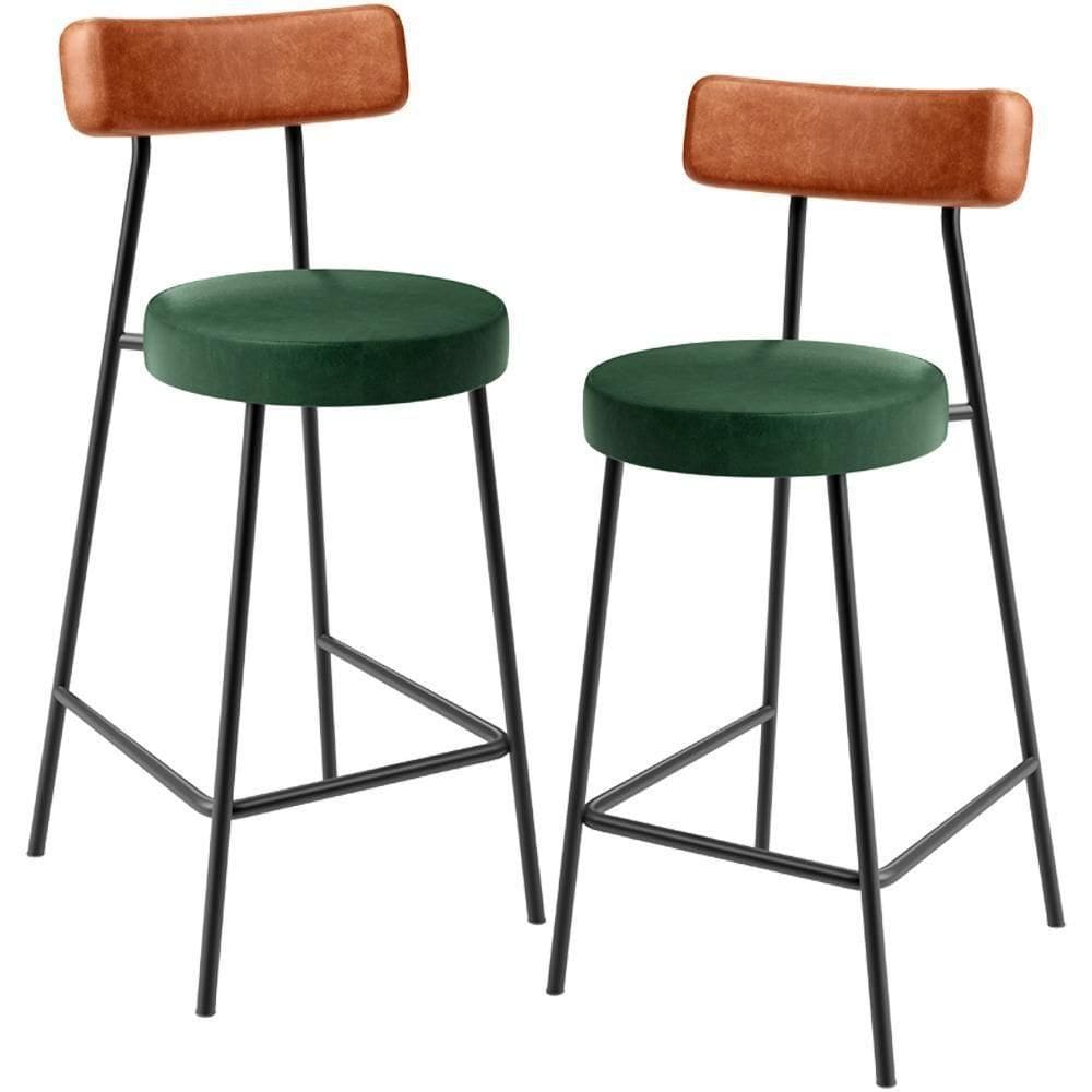 Kit 02 Banquetas Baixa Cozinha Sala Jantar Bancada Milão L02 Couríssimo Camel Verde