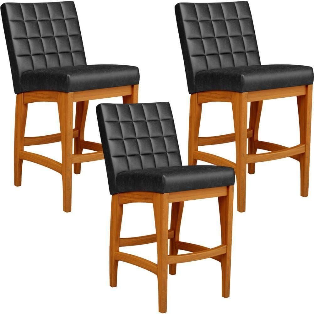 Kit 03 Banquetas Baixa Cozinha Bancada Fixa Mila L02 Preto