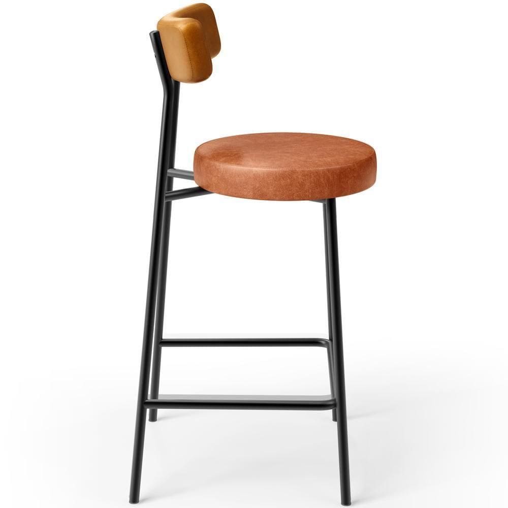 Banqueta Baixa Cozinha Sala Jantar Bancada Milão L02 Couríssimo Whisky Camel -LyamDecor