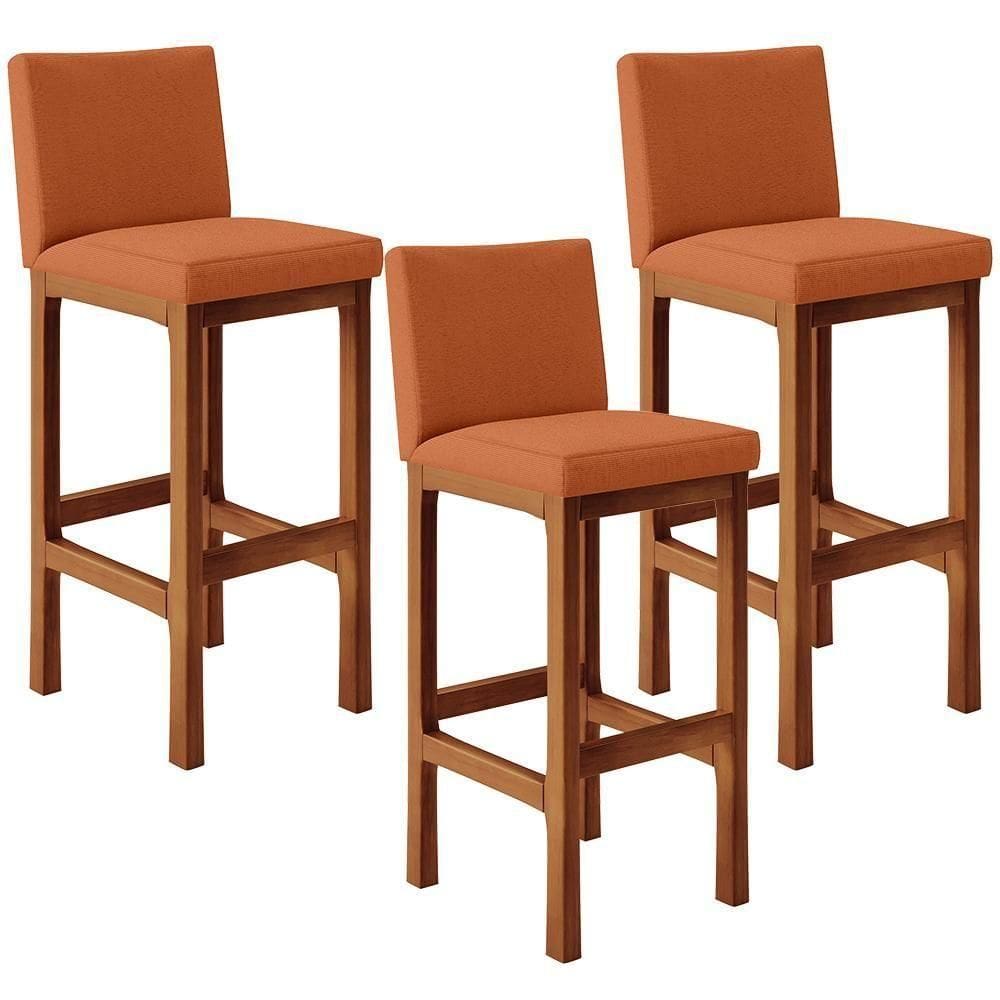 Kit 03 Banquetas Altas Para Cozinha Sala De Jantar Fixa Alya L02 Tecido Terracota