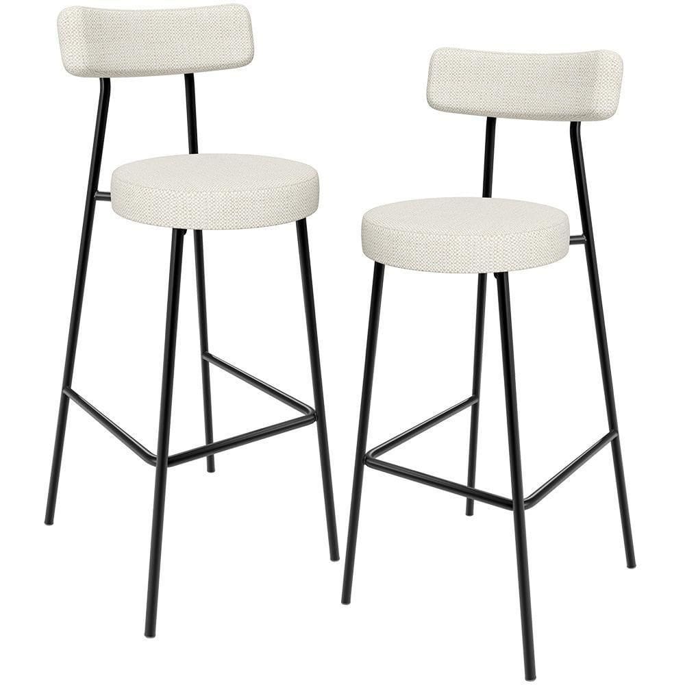 Kit 02 Banquetas Alta Bar Cozinha Sala De Jantar Em Aço Milão L02 Linho Champagne