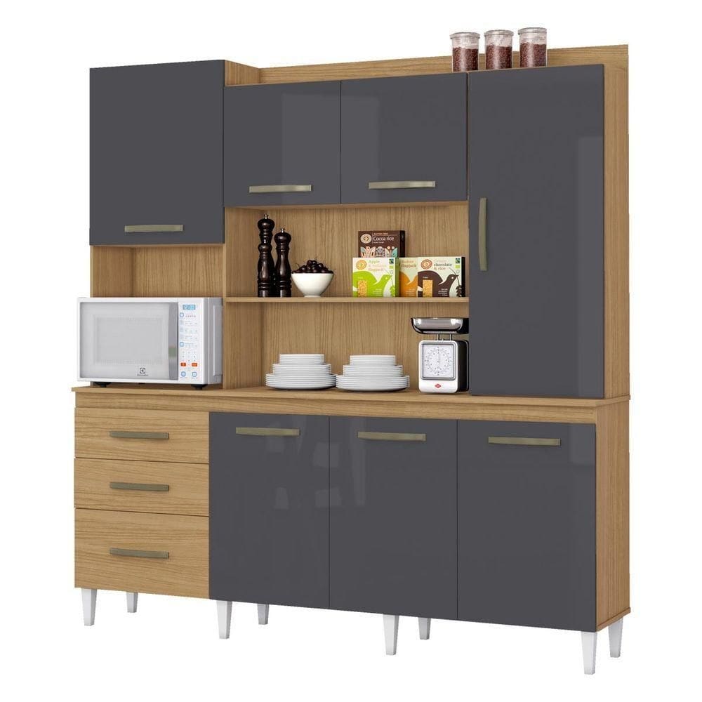 Cozinha Compacta Com 07 Portas E 03 Gavetas Mirela Cor Atacama Grafite Aramóveis