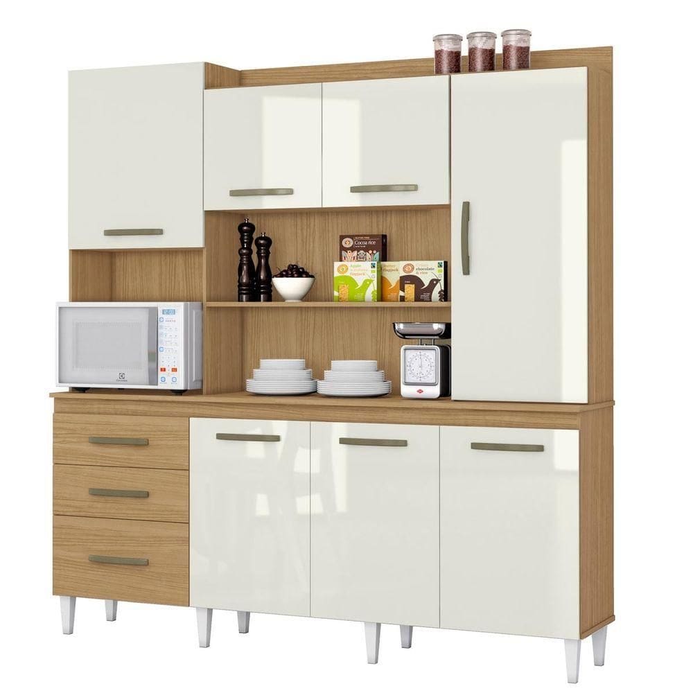 Cozinha Compacta Com 07 Portas E 03 Gavetas Mirela Cor Atacama Off White Aramóveis