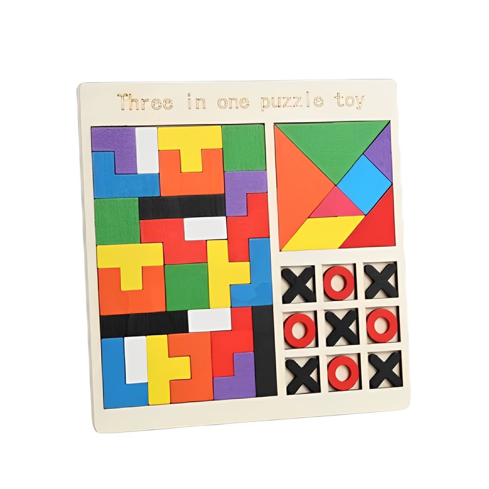 Tabuleiro Educativo 3 Em 1 Tangram Jogo da Velha e Quebra Cabeça de Blocos