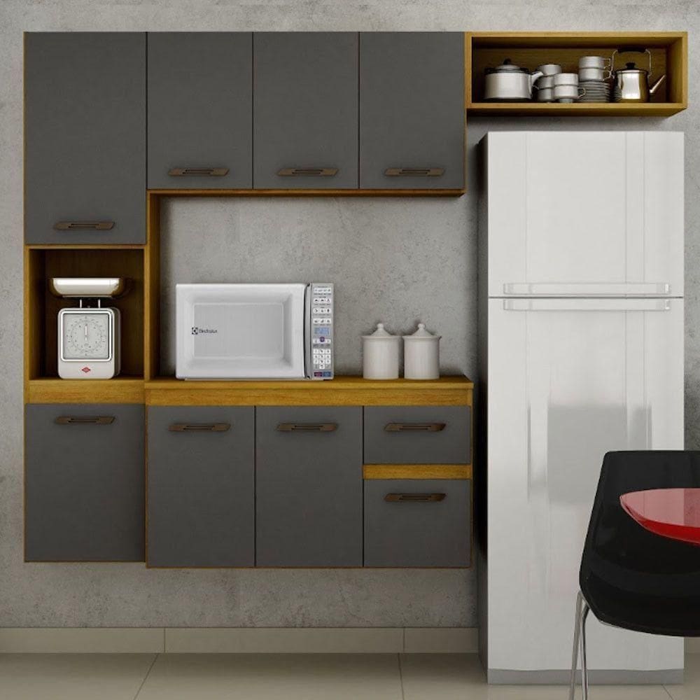 Cozinha Compacta Suspensa 8 Portas 1 Gaveta Brisa Chf Móveis Cinamomo Com Grafite