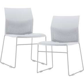 Kit 02 Cadeiras Empilhável Fixa Link F02 Base Aço Cinza Branco - Lyam Decor