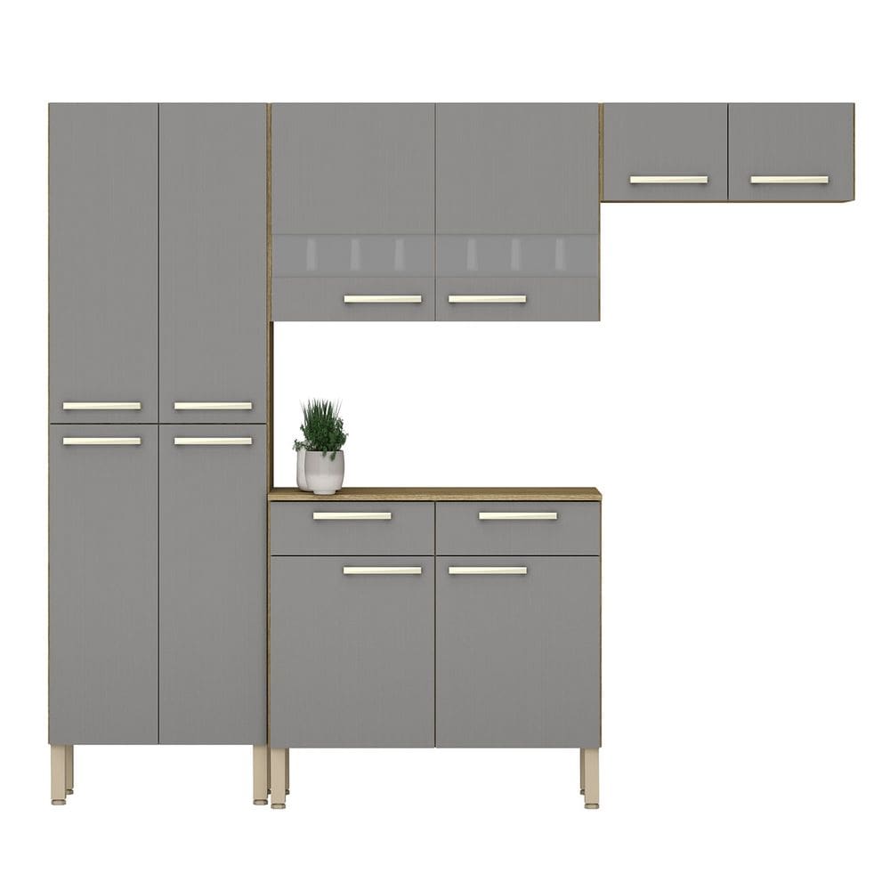 Cozinha Compacta Com Balcão 221cm Vivian Freijó/Gris Z06 - Mpozenato