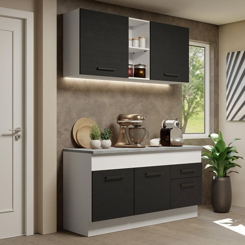 Cozinha Compacta 150001 Com Armário E Balcão Branco/Preto
