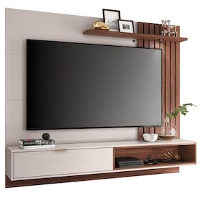 Painel Bancada Suspensa Para Tv Até 65`` 180Cm Ripado Palmas C05 Off White/Nogueira