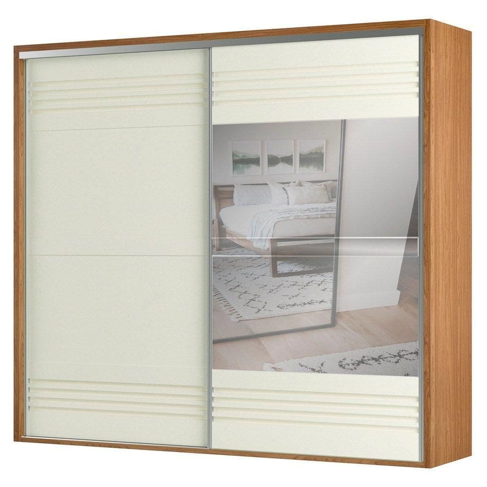 Guarda Roupa Casal Com Espelho 267Cm 2 Portas 100% Mdf Tw603E Freijó/Off White