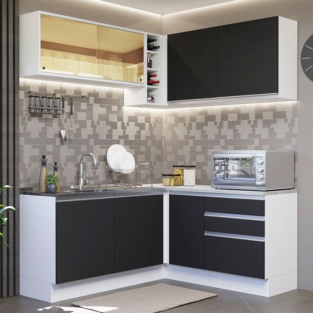 Cozinha Completa 329002 Com Armário E Balcão Branco/Preto