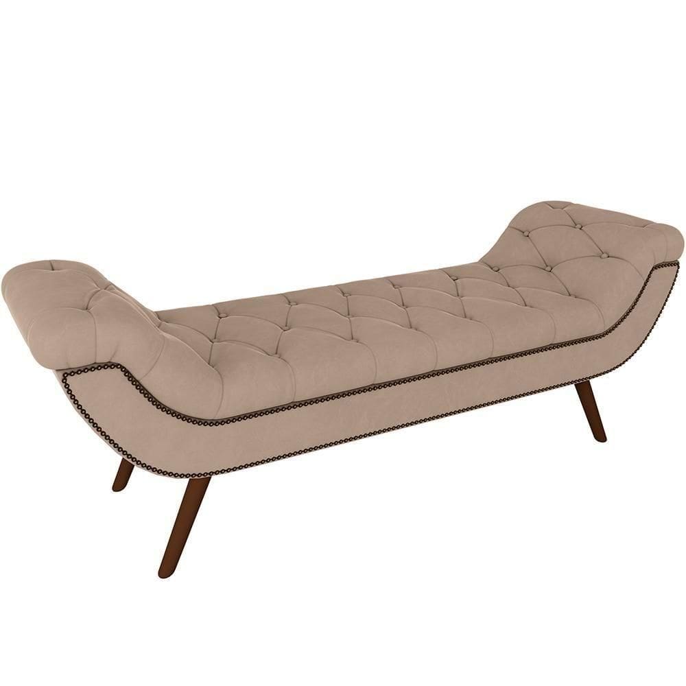 Puff Recamier Decorativo Com Tachas 195 Cm Santorini P05 Veludo Bege - Lyam Decor