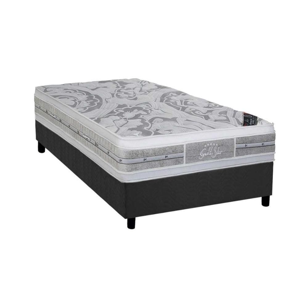 Cama Box Solteiro: Colchão Molas Ensacadas Castor Super Luxo Látex Plush + Base Gray(88X188)