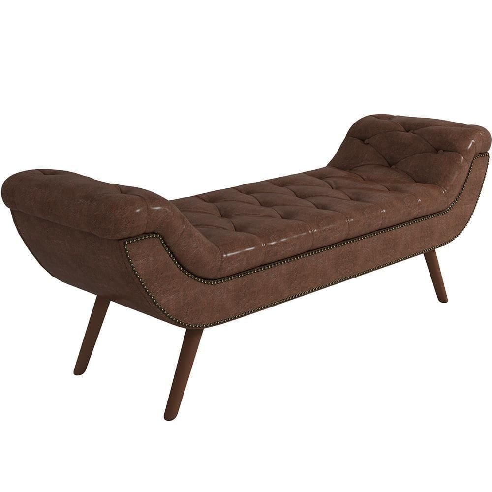 Puff Recamier Decorativo Com Tachas 160 Cm Santorini P05 Corino Marrom - Lyam Decor