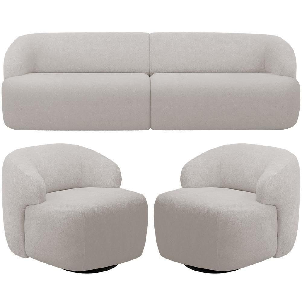 Sofá 4 Lugares Curvo Orgânico Com 02 Poltronas Living 280cm Barolo L06 Bouclê Cinza