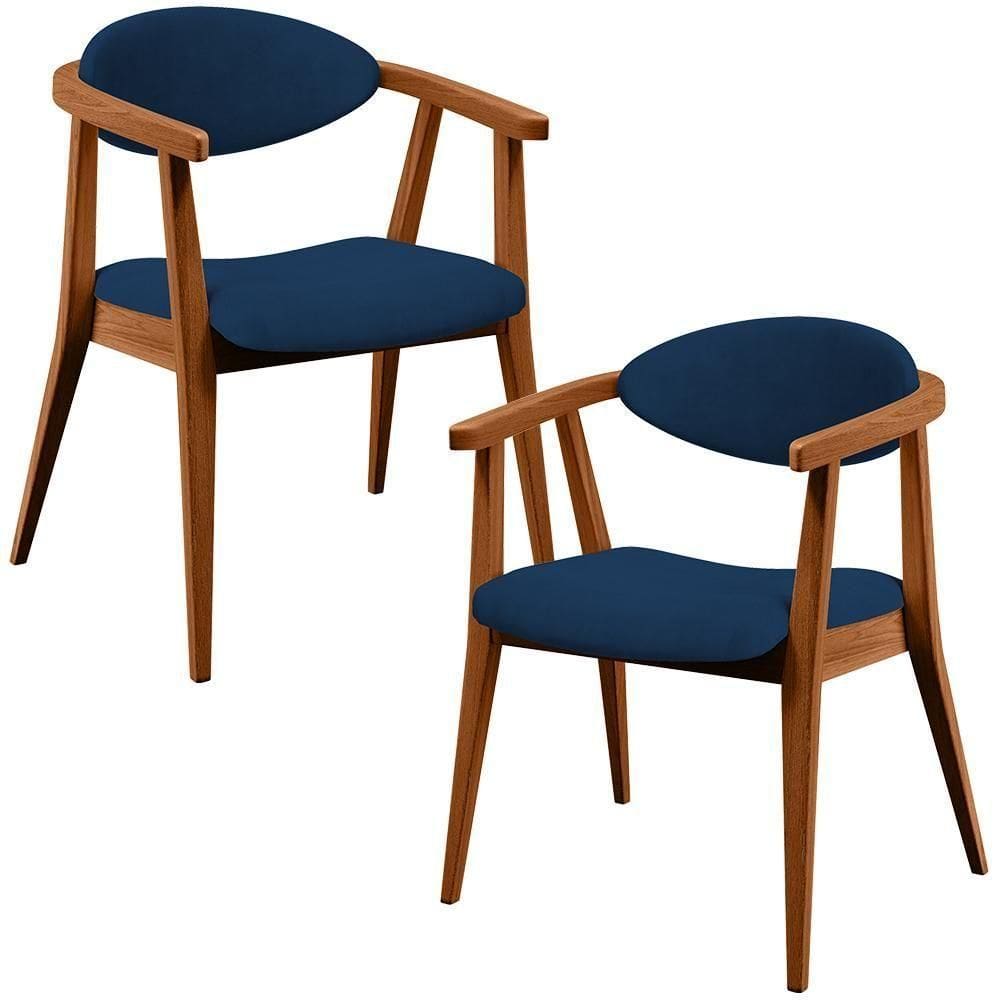 Kit 02 Poltronas Decorativas Para Sala De Estar Jantar Cecília B04 Suede Azul Marinho