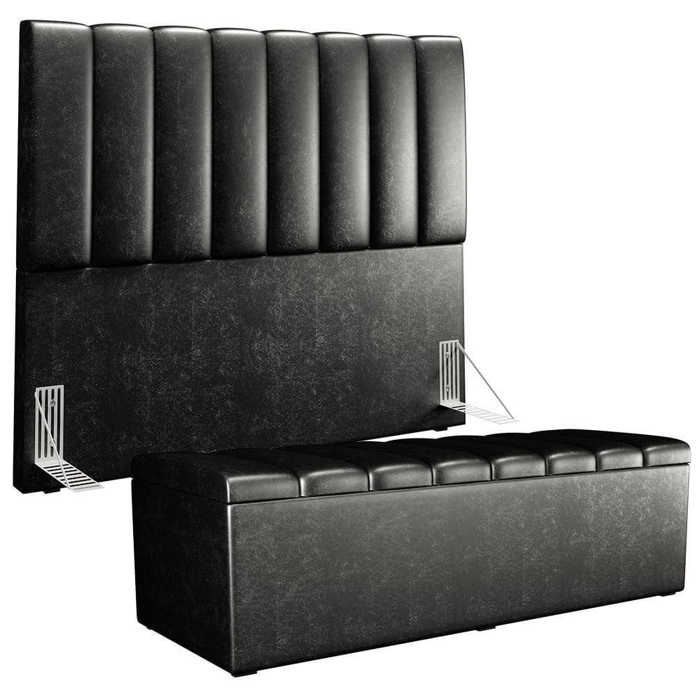 Kit Cabeceira Casal 140cm Calçadeira Recamier Baú Preto