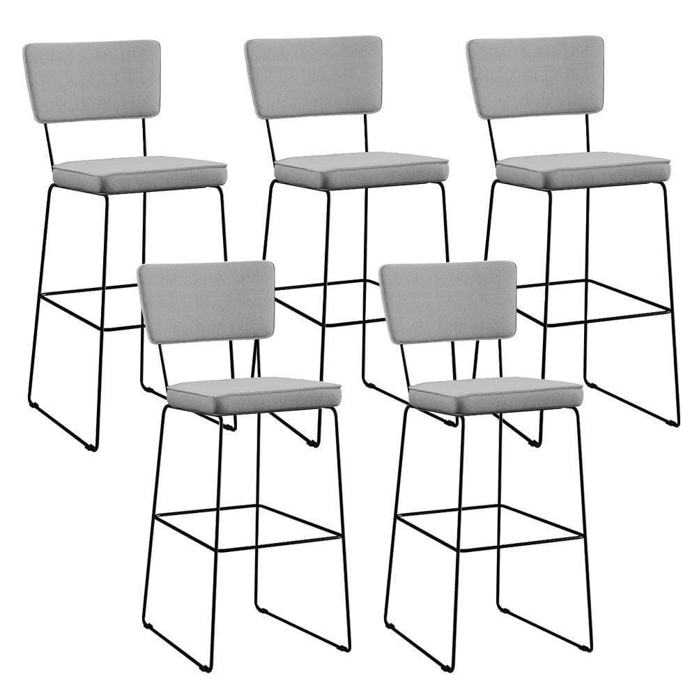 Kit 05 Banquetas Alta Base Aço Fixa Linho Cinza