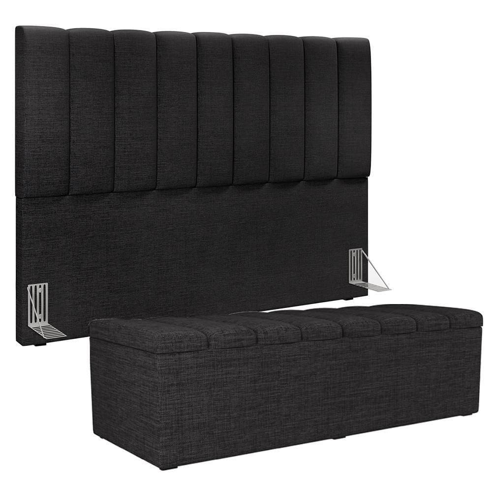 Kit Cabeceira Casal Queen 160cm Com Calçadeira Baú Chumbo