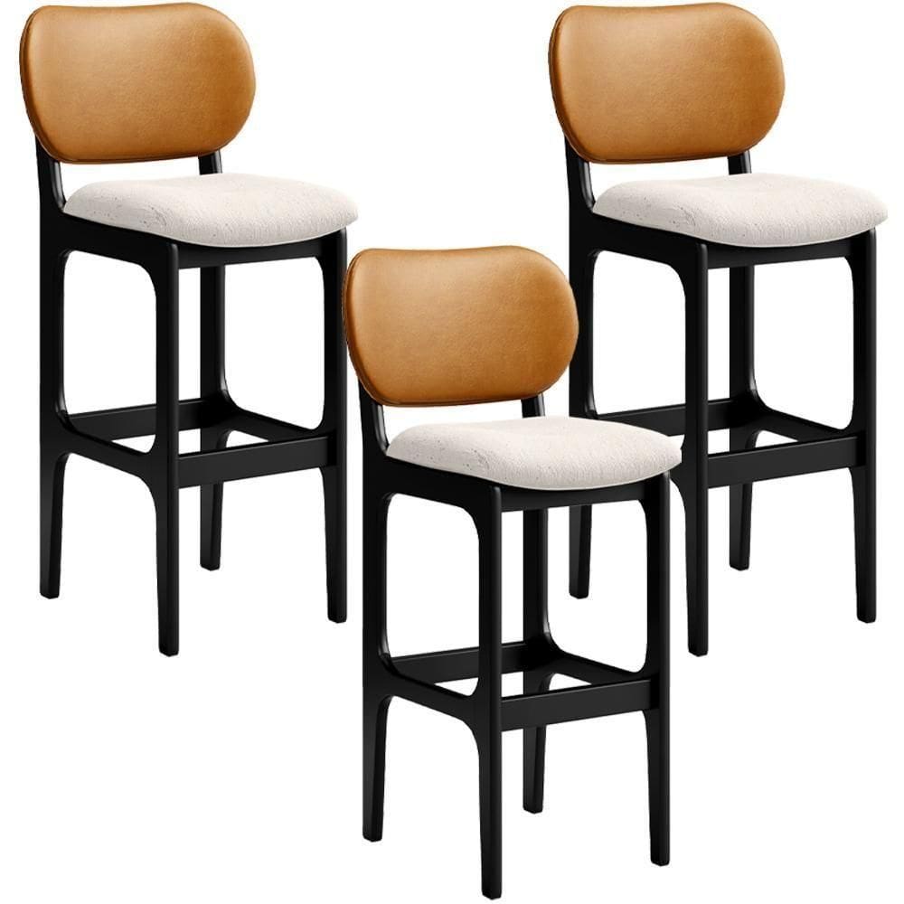 Kit 3 Banquetas Alta Betta Preto Whisky Linho Cru