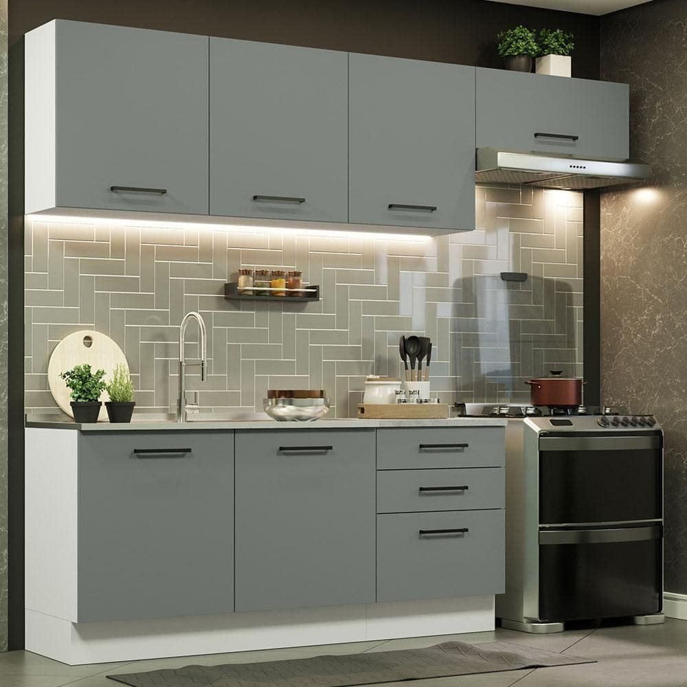 Cozinha Completa 260002 Com Armário E Balcão Branco/Cinza