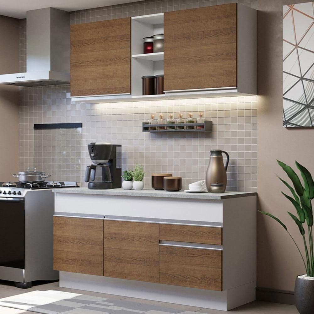 Cozinha Compacta 150001 Com Armário E Balcão Branco/Rustic