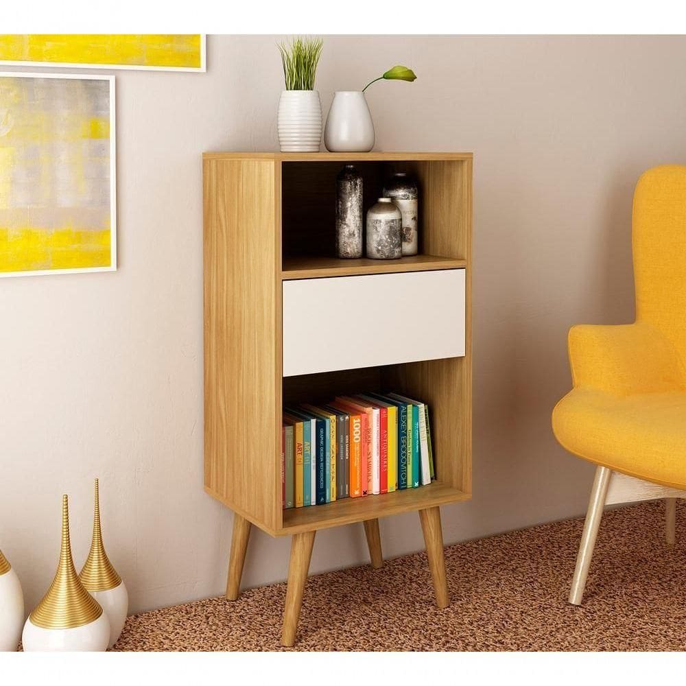 Estante Baixa Para Sala 01 Gaveta E1715 Natural Off White