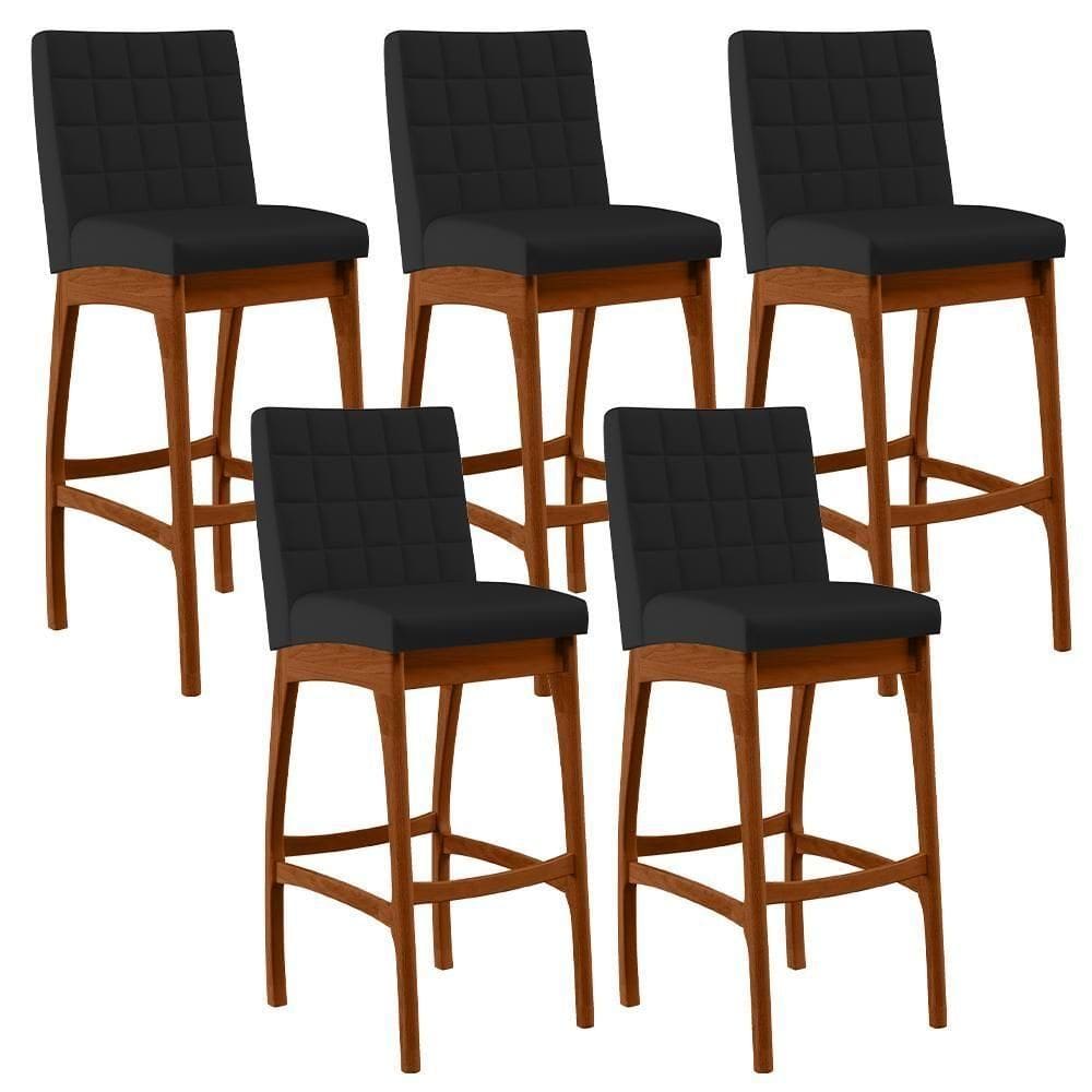 Kit 05 Banquetas Altas Mila Facto Preto Fosco