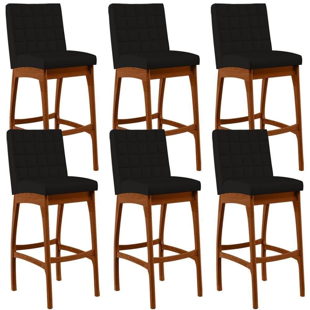 Kit 06 Banquetas Altas Para Cozinha B04 Suede Preto