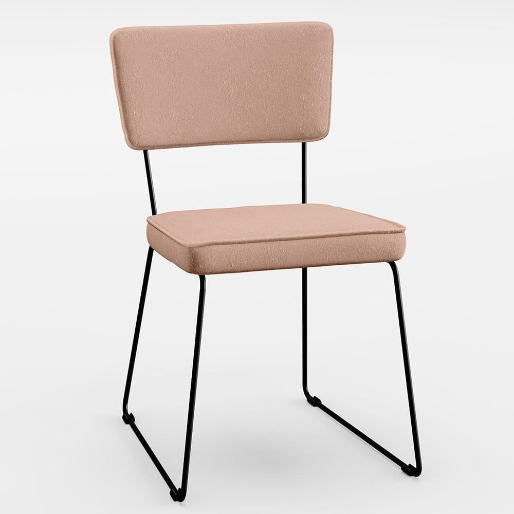 Cadeira Estofada Para Sala De Jantar Base Em Aço Linho Rosê