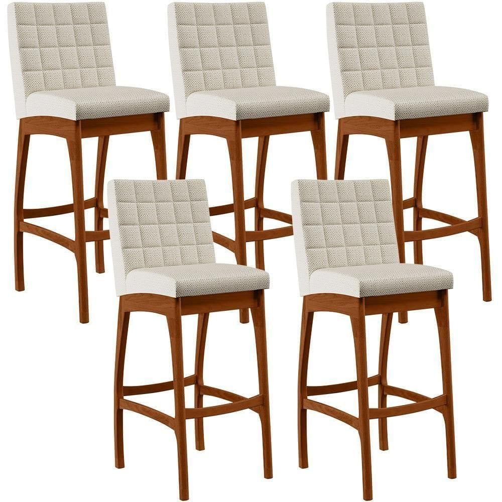 Kit 05 Banquetas Alta Mila Linho Champagne