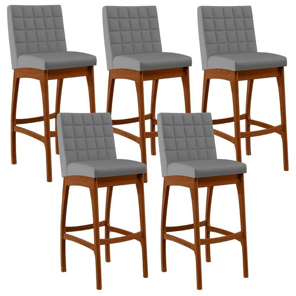 Kit 05 Banquetas Altas Mila Facto Cinza Fosco