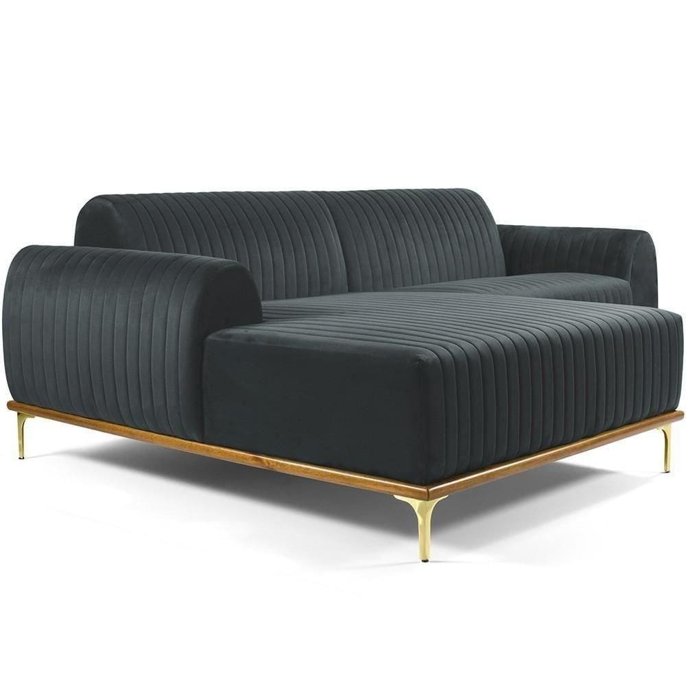 Sofá 3 Lugares Com Chaise Molino 245 Cm Veludo Cinza C-317