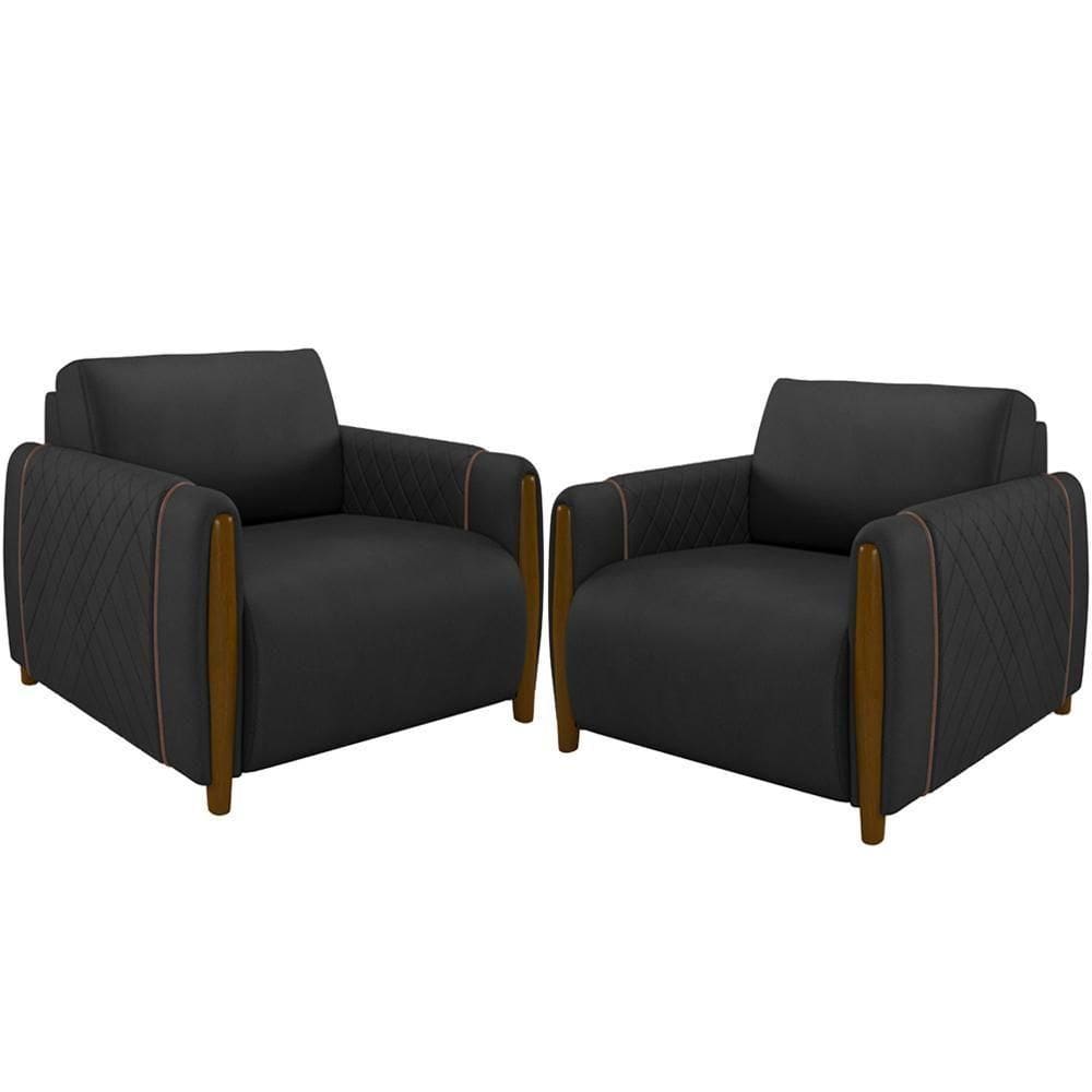 Kit 02 Poltronas Fixa Flora M03 Preto