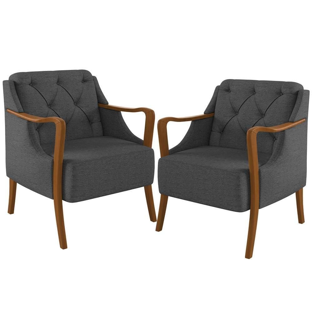 Kit 02 Poltronass Base Fixa Coral M03 Linho Chumbo