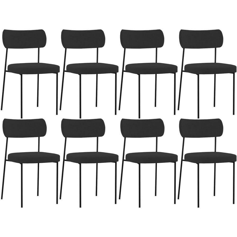 Kit 08 Cadeiras Sala De Jantar L02 Suede Preto