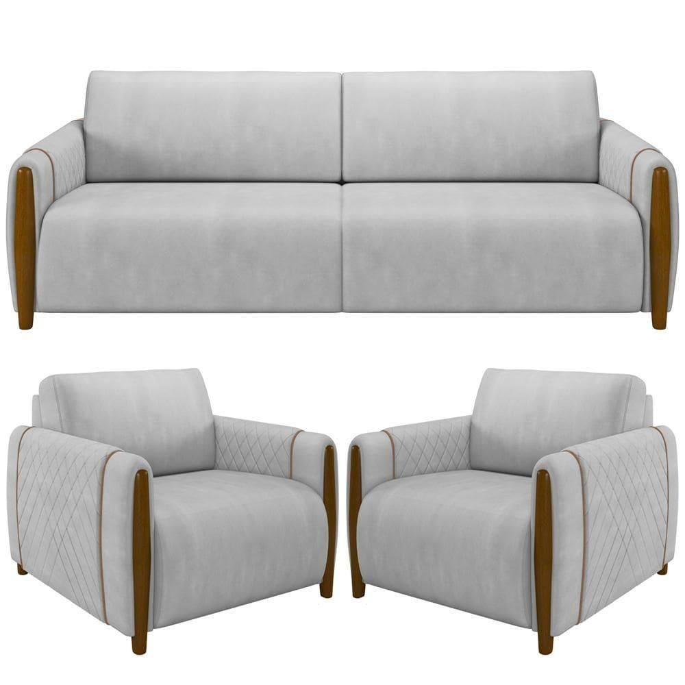 Kit Sofá 02 Lugares 168Cm Com 02 Poltronas M03 Cinza