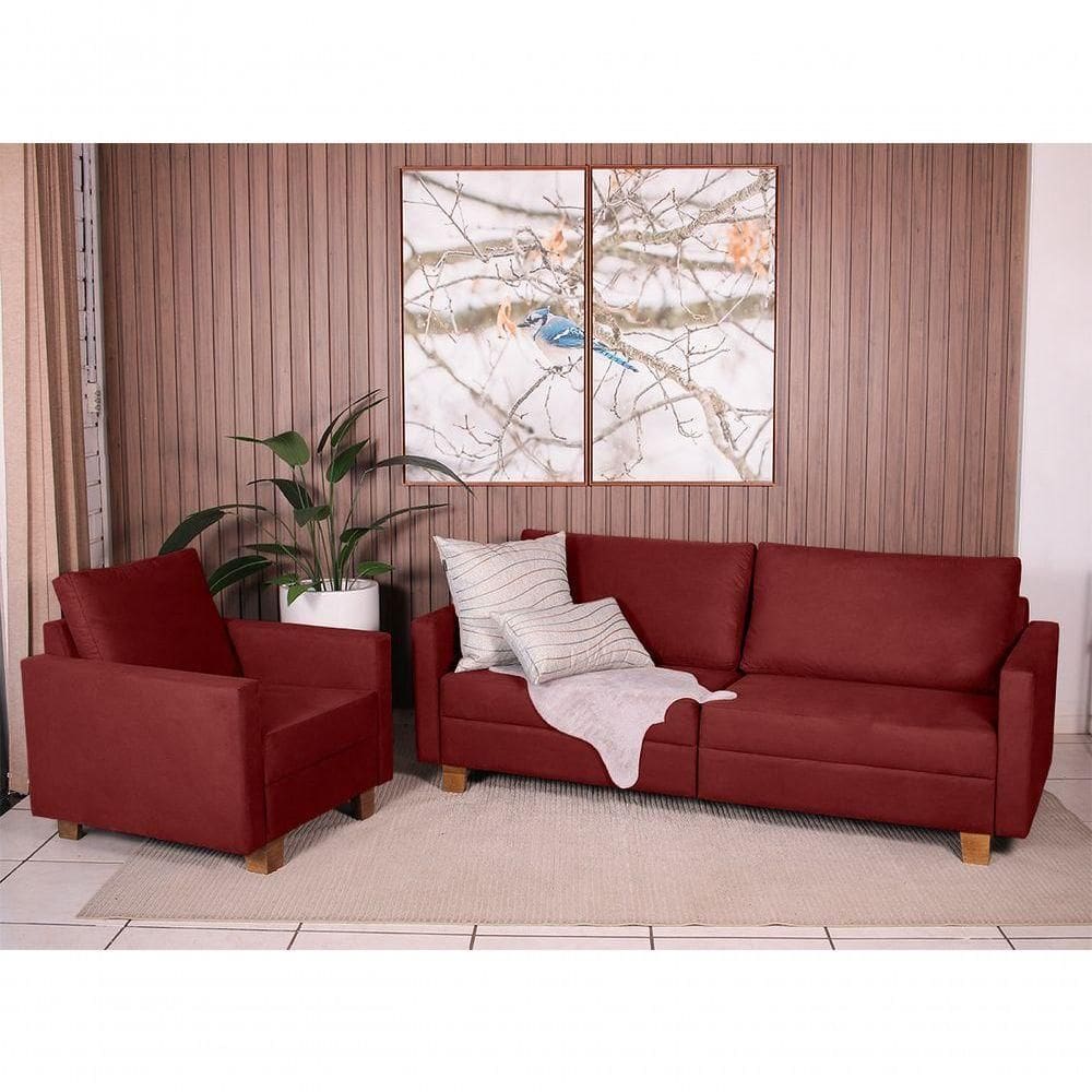 Conjunto Sofá 1,80 2 Lugares E Poltrona Plaza Bordô - Straub Web
