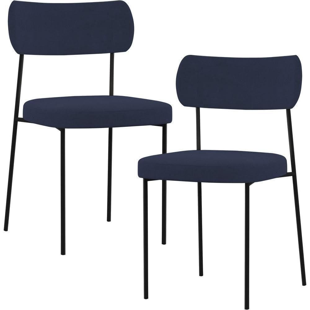 Kit 02 Cadeiras Sala De Jantar L02 Suede Azul Marinho