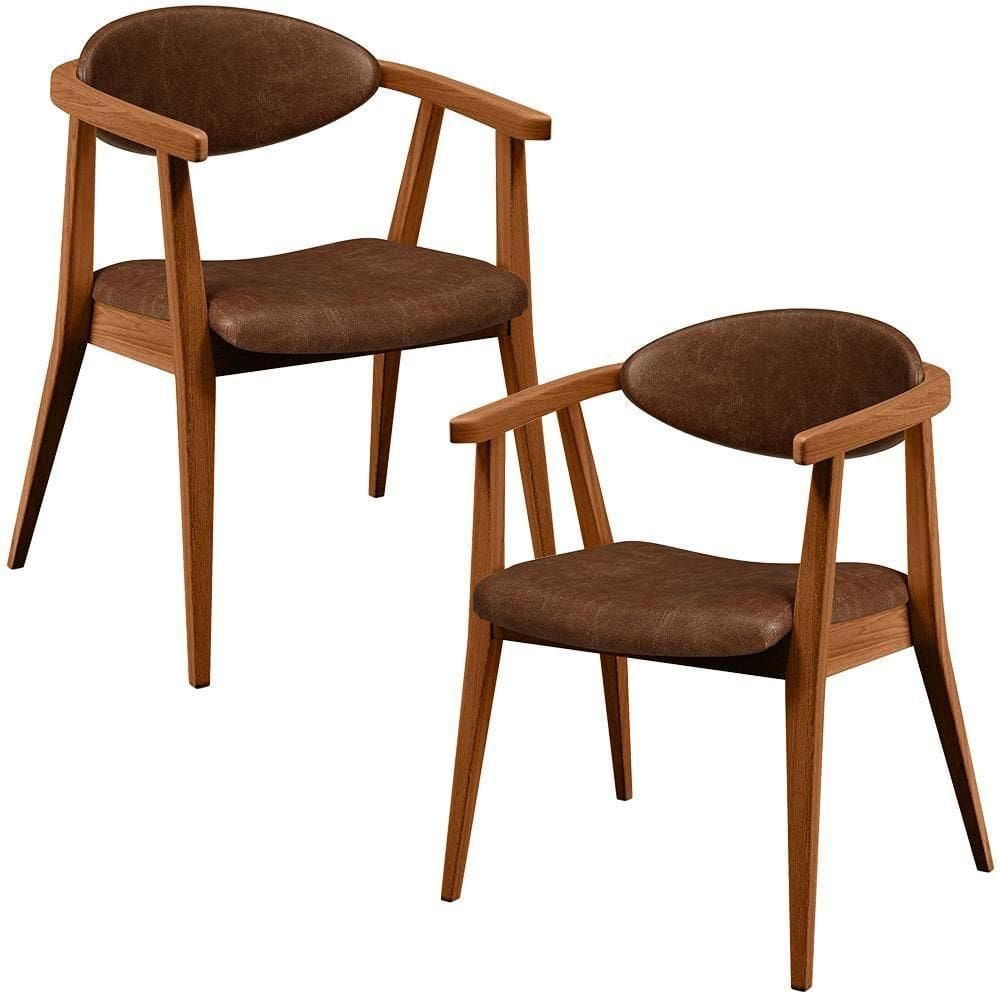 Kit 02 Poltronas Decorativas Para Sala De Estar Jantar Cecília B04 Couríssimo Marrom - Lyam Decor