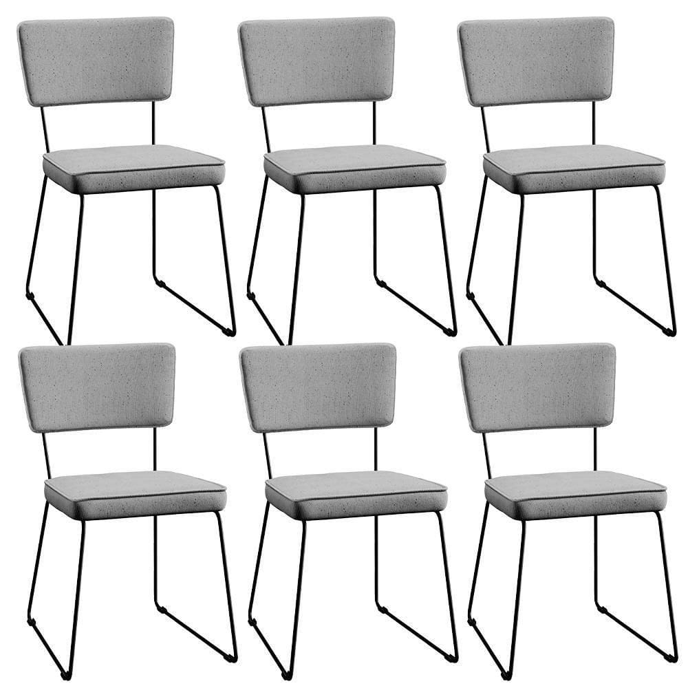Kit 6 Cadeiras Estofada Para Sala De Jantar Base Aço Cinza